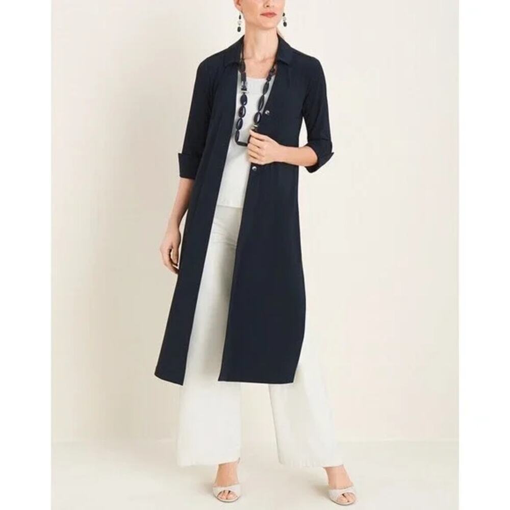 Chico's Travelers Navy Basics Button-Down Tunic Minimalist Jacket Dress Size 0